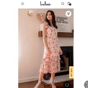 Lulu's Terrace Views Floral Print Tiered Cocktail Wedding Guest Midi Dress